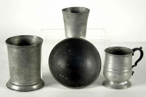 pewter cups and bowl